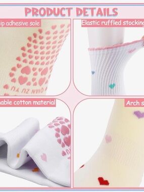 Women’s Athletic Crew Socks with Heart Grip — White with Pink Accents